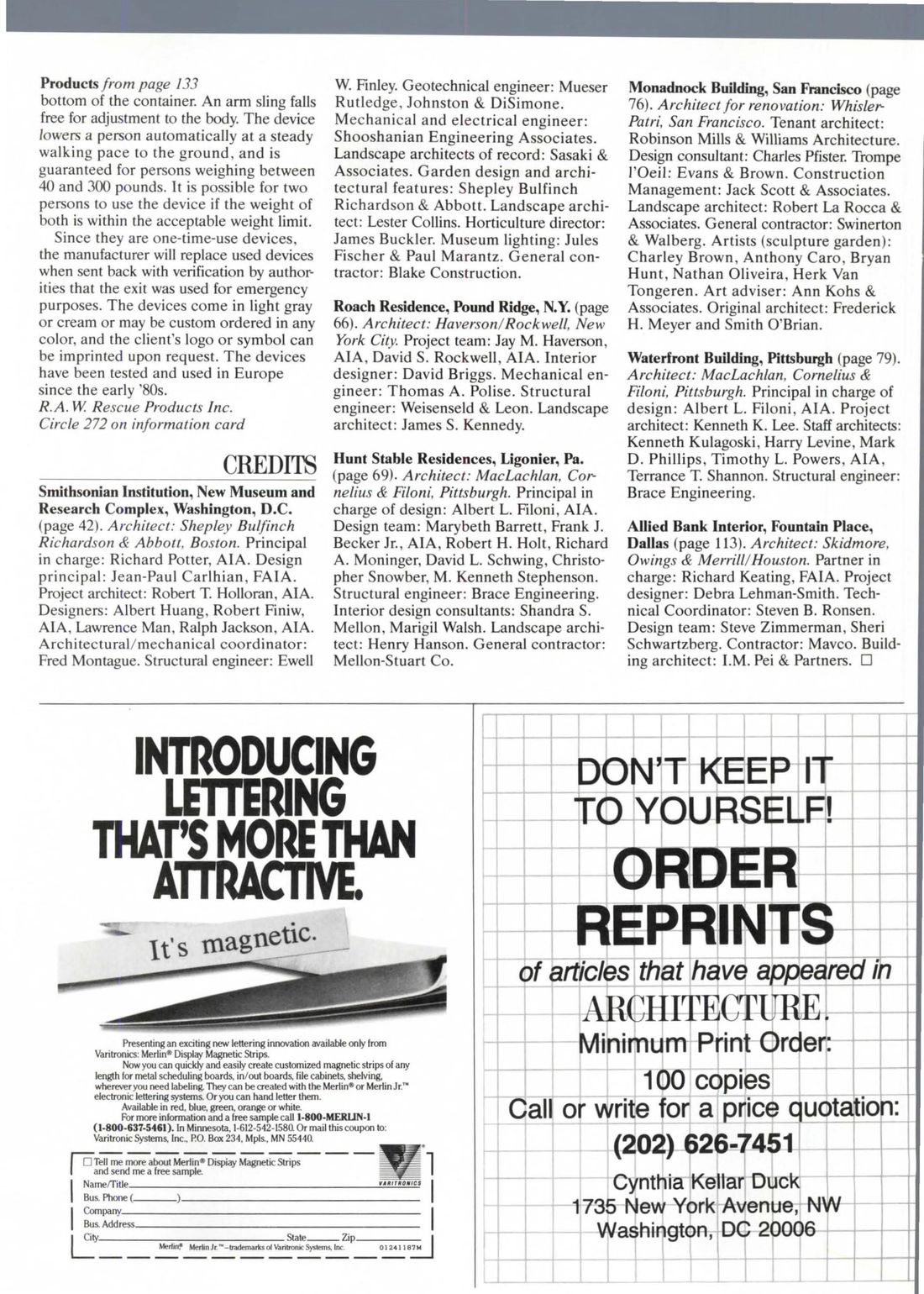Scan of Architecture (Journal of the American Institute of Architects), November 1987, Page 134 (continuation)