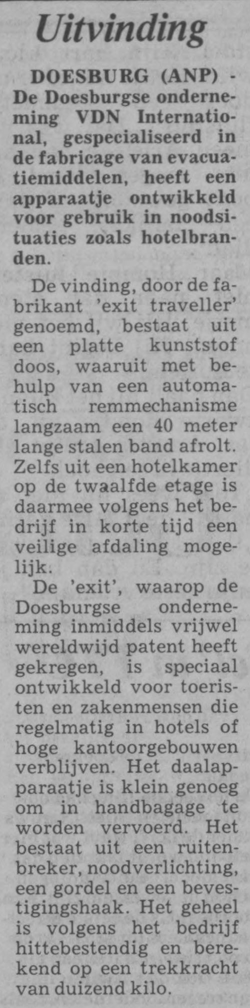 Clipping: Nederlands Dagblad, May 24, 1985, “Uitvinding”