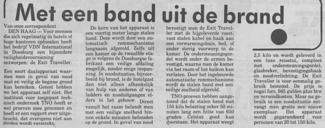 Clipping: Nieuwsblad van het Noorden, July 3, 1985, “Met een band uit de brand”